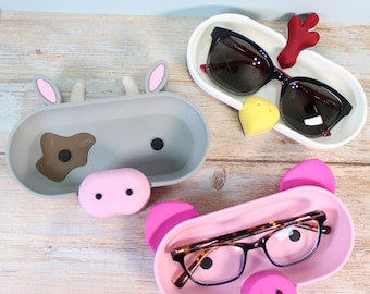 Adorable Farm Animal Eyeglass Glasses Holder - 3D Printed Pig, Cow, or Chicken Barnyard Friends Glasses Storage Dish