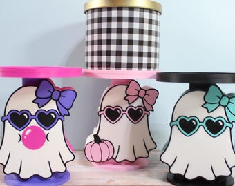 Ghost 3 Wick Candle Holder, Sunglasses Bubble or Pumpkin Ghostie Candle Stand, Cute Halloween Decor for Large Jar Candles