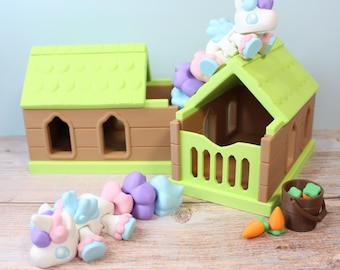 Flexi Unicorn Playset with Stable & Carrots | Articulated Unicorn Toy | Fantasy Play Set