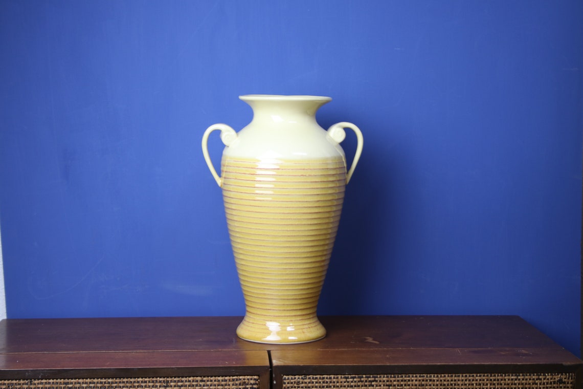 Vintage Rare Hosley Pottery Large Coiled Ringed Gold Yellow Etsy