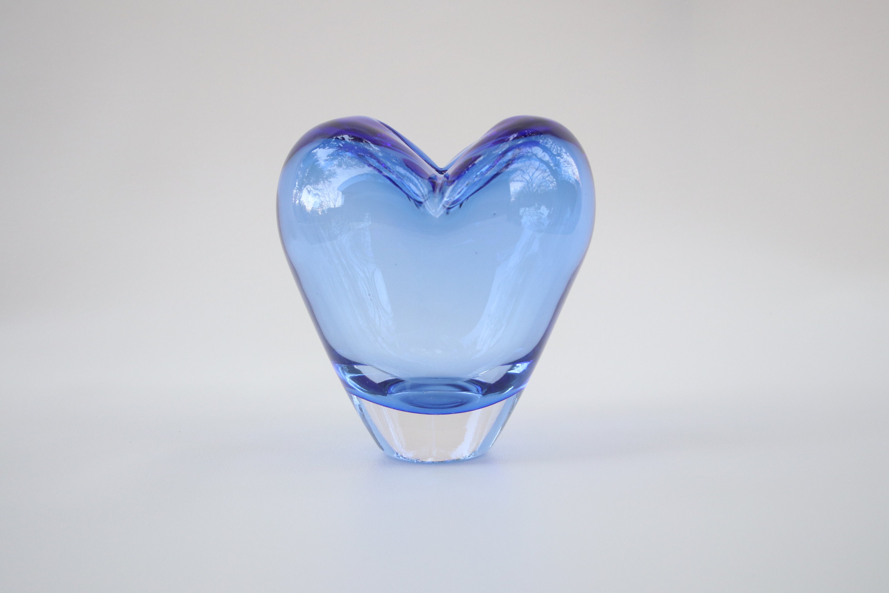 Vintage Blenko Glass Heart Vase Blue Heart Art Glass Etsy