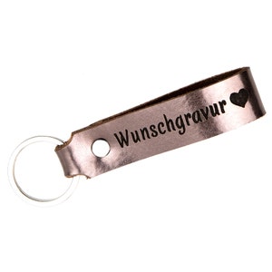 Tidero Keychain Leather Wish Engraving, Personalized Engraving, Double Sided - Gift for Men Women, Handmade - Brown Metallic