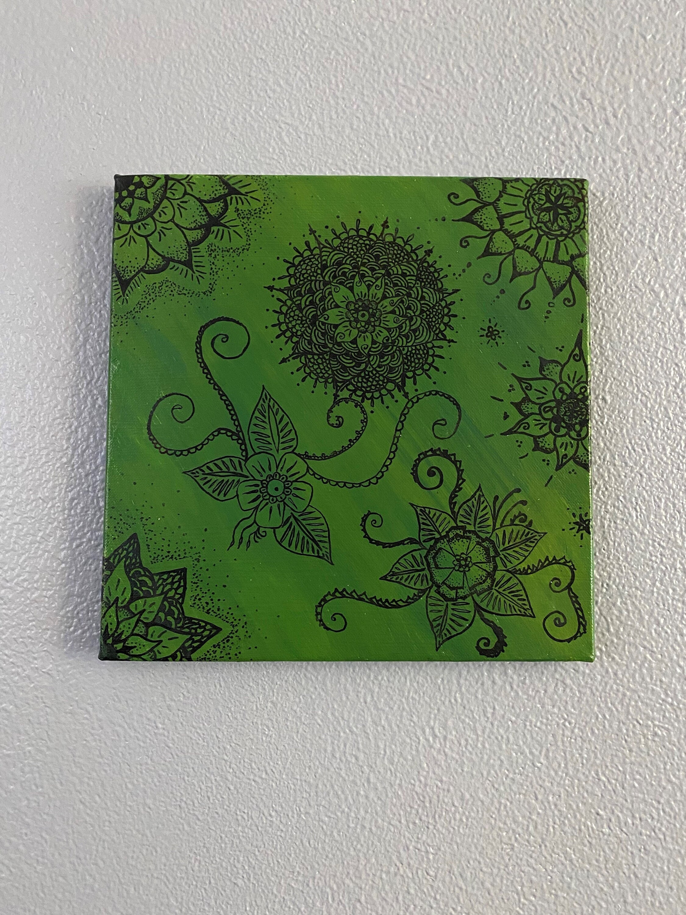 Black Henna Design on Green Canvas - Etsy