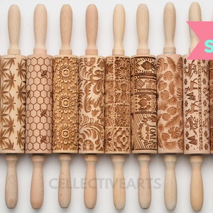 Wooden Playdough Tools Playdough and Sand Roller Wooden Rolling Pin Wooden  Stamps 