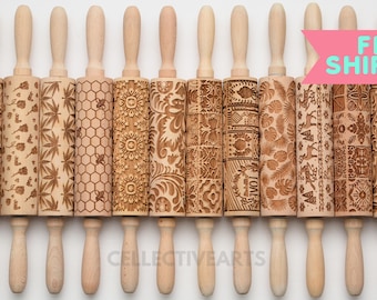 Embossing Rolling Pins Laser Engraved Rolling Pin, Embossed Rolling Pin, Dough Roller, Cookie Cutters Christmas Gift, glamorous Patterns