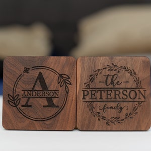 Personalized Wood Coasters set, Engraved Wood Coasters, Custom Wedding Gift Set, Personalized Housewarming Gift, Monogram Wood Coasters