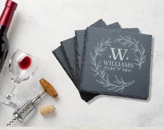 Engraved Slate Coasters, Custom Wedding Gift, Personalized Drink Coasters, Stone Coasters, Wedding Gifts for Couple, Custom Coasters