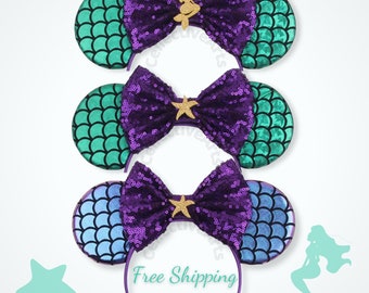 Mermaid Minnie Ears, Mickey Ears For All Ages Disney Ears For Adults and Kids, Disney Ear, Character Ears, Movie Inspired Disneyworld Ears