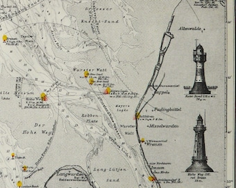 1895 Antique print of a NAUTICAL CHART. Sea Chart. Navigation. Nautical print. 129 years old chart.