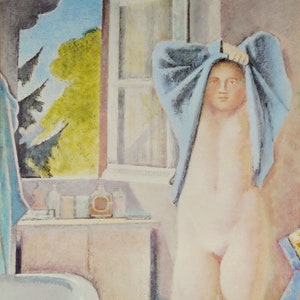 BALTHUS: "Jeune Fillé au Drap Bleu", Cartel Original de Exposición para Fondation Maeght, Provenza, Francia, 1986. Surrealismo. Nueva objetividad.