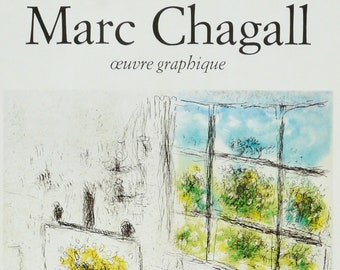 MARC CHAGALL: "The painter in his studio". Original Exhibition Poster for Musée Municipal de Limoges, France, 1980. Surrealism. Poster Art.