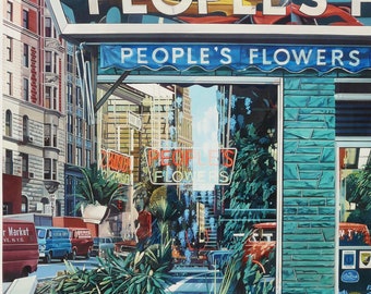 RICHARD ESTES: "Peoples Flowers, 1971". Original Art Poster for Museo Thyseen-Bornemisza, Madrid. Pop Art. Photorealism. Hyperrealism.