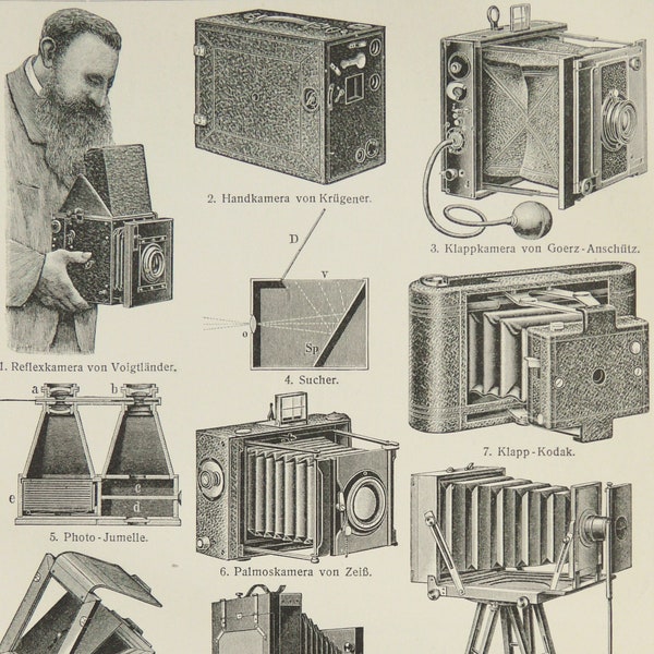 1897 Grabado antiguo de FOTOGRAFÍA. Cámaras fotográficas. Aparece la foto. Grabado de 127 años.