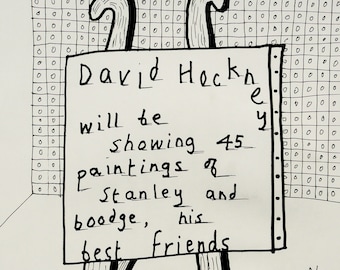 DAVID HOCKNEY, Original Ausstellungsplakat, 1990er Jahre. Hund Gemälde. Pop-Art. Hiperrealismus. Zeitgenössische Kunst.