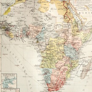 1897年 植民地時代のアフリカの古地図。地理。128年前の地図。アンティークプリント