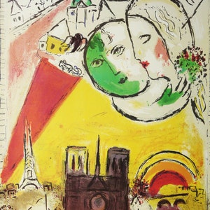 MARC CHAGALL Cartel original de exposición para Fondation Maeght, Provenza, Francia, 2005. Surrealismo. Arte del cartel.