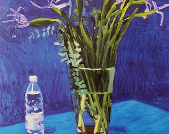 DAVID HOCKNEY: "Iris with Evian Bottle", Original Exhibition Poster for Louisiana Museum of Modern Art, Copenhagen. Pop Art. Hiperrealism.