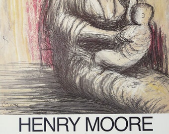 HENRY MOORE, Original Exhibition Poster for Galerie Patrick Cramer, Genève, 1986. Maternity.