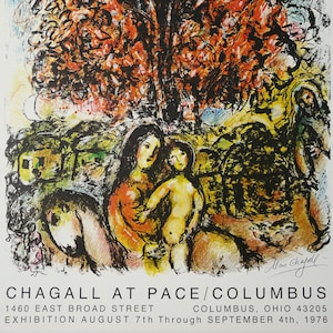 CHAGALL, MARC, Cartel de exposición litográfica para Pace Gallery, Columbus, Ohio, 1976. Litografía. Surrealismo. Arte del cartel.