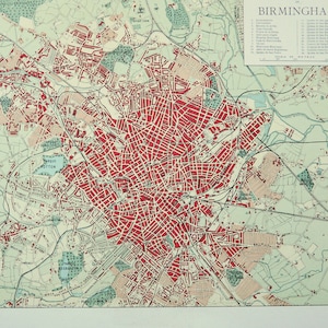 1900 Antique city map of BIRMINGHAM, ENGLAND. 124 years old chart