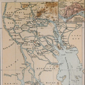 1895 年、中国広州広州のドイツ植民地の古地図。ドイツ植民地。ドイツ帝国。129 年前の地図。