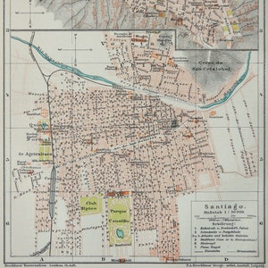 1895 Antique city map of SANTIAGO and VALPARAISO, CHILE. 129 years old town map.