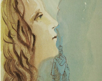 SALVADOR DALI, "Beatrice". Framed Lithograph after the original Divine Comedy woodcut. Limited edition to only 150.