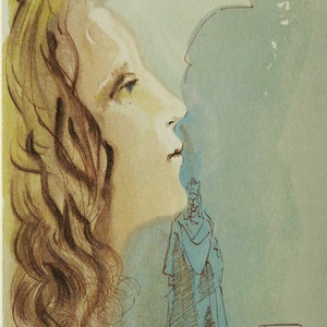 SALVADOR DALI, &quot;Beatrice&quot; Gerahmte Lithographie nach dem Original Göttlichen Komödie Holzschnitt. Limitierte Auflage von nur 150.