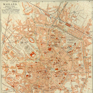 1897 Plan de la ville de MILAN, ITALIE. Milan. Italie. Plan de la ville vieux de 127 ans