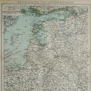 1895 Mappa antica degli STATI BALTICI. Polonia. Ucraina. Russia. Bielorussia. Estonia, Lettonia, Lituania. Grafico di 129 anni