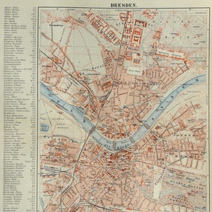 1897 Antique city map of DRESDEN, with the names of the streets. Germany. 127 years old town map.