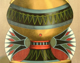 1890 Antique lithograph of ANCIENT EGYPT ART. Egyptian Vase. Decorative Arts. Archaeology. Archeology. 136 years old print