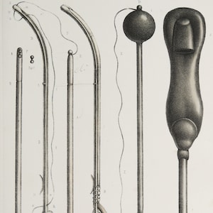 1865 Antique lithograph of OBSTETRICS, SURGERY: Instruments and Tools. Pregnancy.  Ginecology. Medicine. Doctor Gift. 159 years old print.