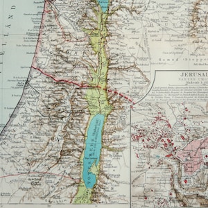 1897 年 パレスチナの古地図。イスラエル。聖地。エルサレム。127 年前の地図。