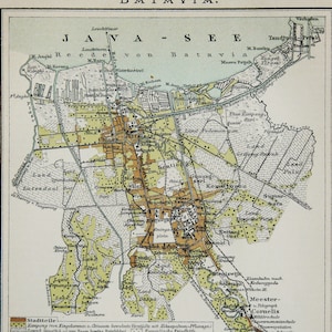 1895 Plan de la ville antique de BATAVIA. Indes orientales néerlandaises. Jakarta. Indonésie. Plan de la ville vieux de 129 ans.