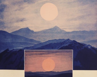 1937 Vintage celestial print of ASTRONOMY: VENUS PLANET, fantastic view. Planets. Steampunk. Science Fiction. 87 years old lithograph.