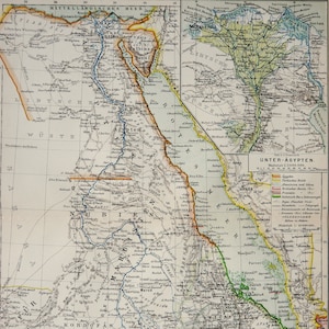 1895 Antike Karte von ÄGYPTEN. KAIRO. ALEXANDRIA. Nil. 129 Jahre alte Lehrtafel