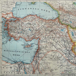 1910 Antique map of TURKEY. OTTOMAN EMPIRE. Turkish Empire. Istanbul. 115 years old chart