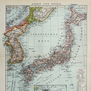 1895年 日本と韓国の古地図。東京。地理。129年前の図表