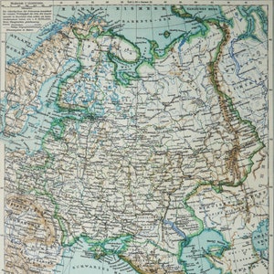 1895 Antique map of EUROPEAN RUSSIA. Russian Empire. 129 years old chart