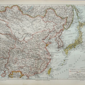 1897年 中国、日本、韓国の古地図。アジア。地理。127年前の地図