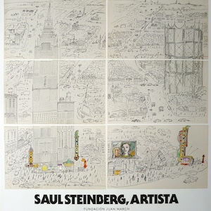 SAUL STEINBERG. Manifesto originale della mostra per la Fundación Juan March, Madrid. Vista di New York.