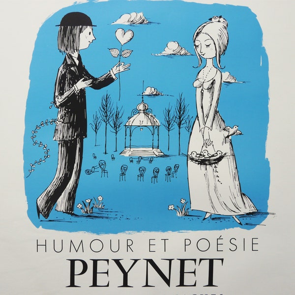 RAYMOND PEYNET, Original Exhibition Poster for the Theatre Municipal de Valence, France, 1976. Peynet Lovers.