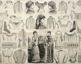 1890 Incisione antica di MODA: ABITI Abbigliamento