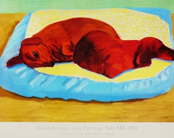 DAVID HOCKNEY: "Dog 43", Original Exhibition Poster for Dog Paintings, Salts Mill, 1995. Pop Art. Hiperrealism. Contemporary Art.