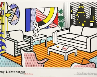 ROY LICHTENSTEIN: "Interior with Skyline", Original Exhibition Poster for Chiostro del Bramante, Rome. 1999. Pop Art.
