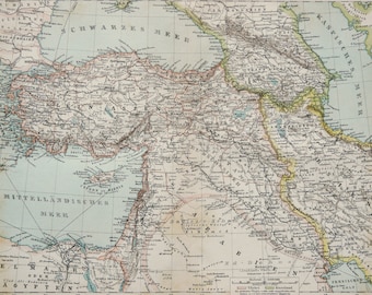 1895 Antique map of TURKEY. OTTOMAN EMPIRE. Turkish Empire. Istanbul. 131 years old chart