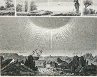 1870 Antique engraving of METEOROLOGY: AURORA BOREALIS. Rainbows. Clouds. Nephology. Astronomy. Physics. Weather. 154 years old print