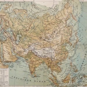 1895 年のアジア、川、山のアンティークの物理地図。地質。ヒマラヤ。ビンテージの地理。128 年前のチャート。アンティーク プリント