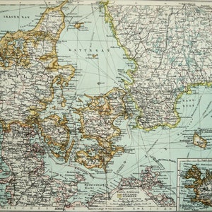 1895 年 デンマーク、アイスランド、スウェーデン、フェロー諸島などの航路が記載されたアンティーク地図。コペンハーゲン。129 年前の地図。